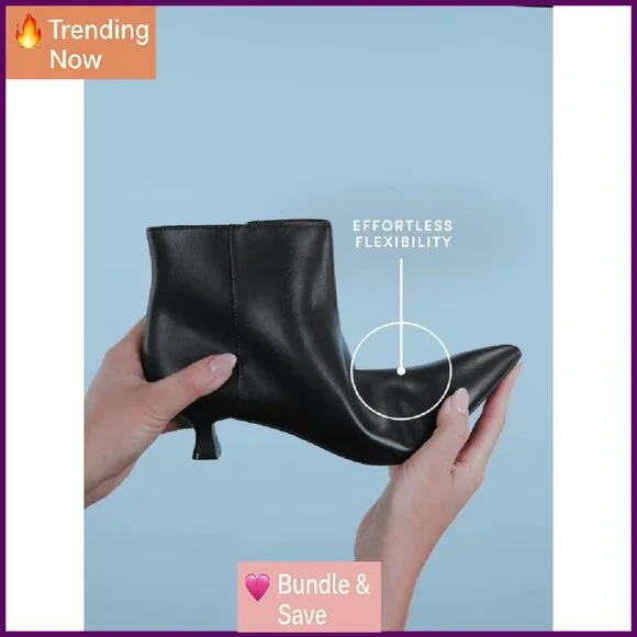 Women's Faux Leather Ankle Boots with Kitten Heel, Side Zipper